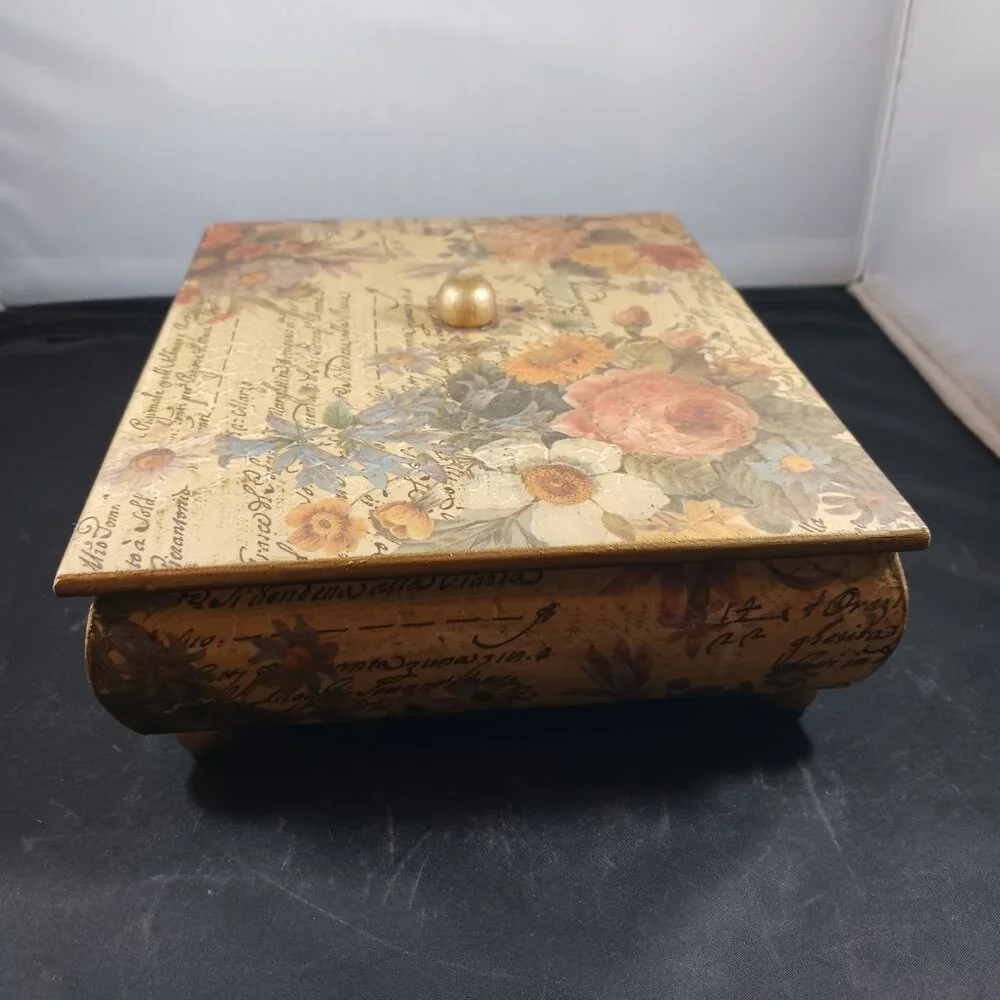 Vintage Floral Decoupage Box/Wood Decor Box Lidded